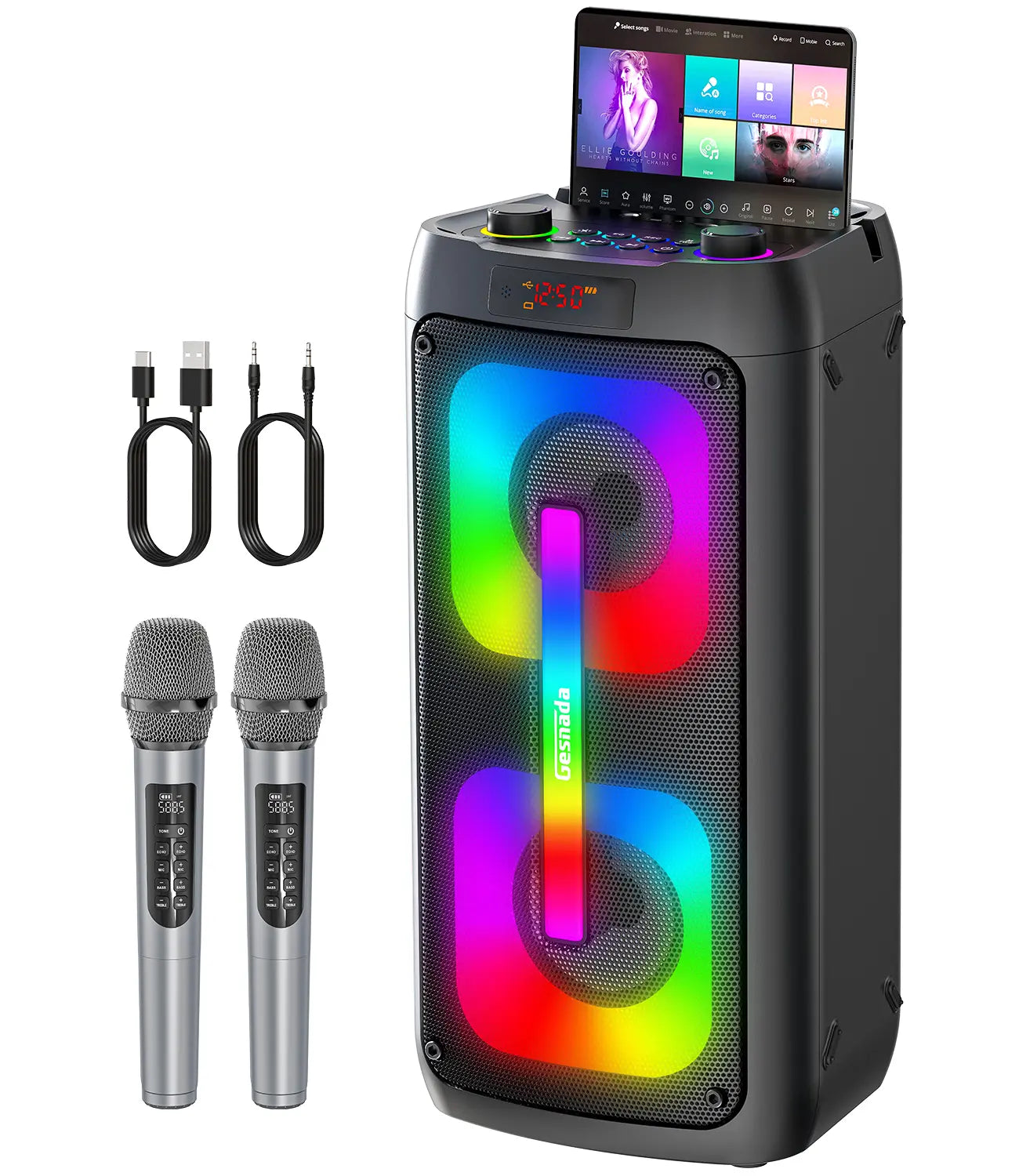Vuxen: Bocina para Karaoke Bluetooth Portátil con 2 Micrófonos Inalámbricos