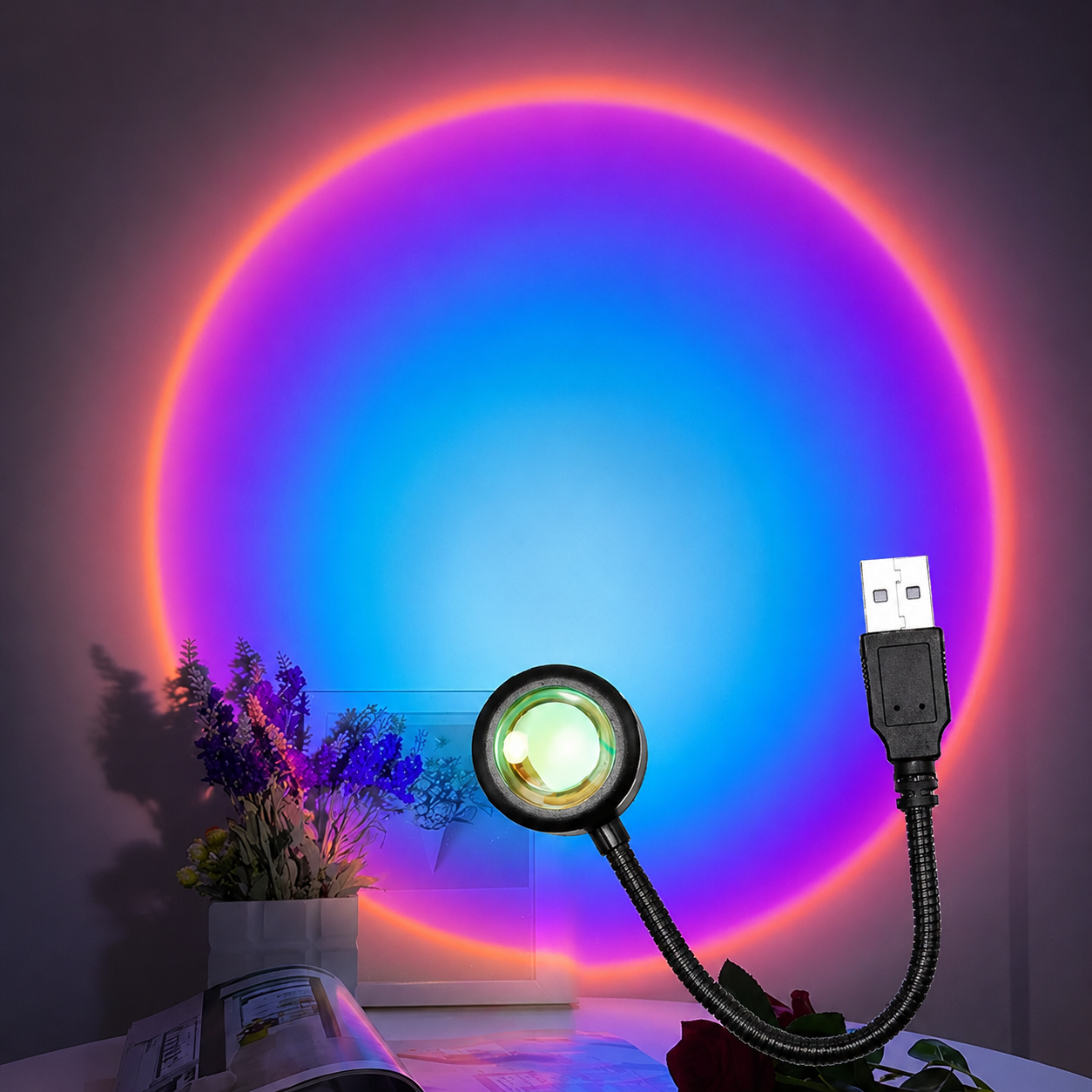 Vuxen: Lámpara Sunset LED luz ambiental para fotografía en la pared.