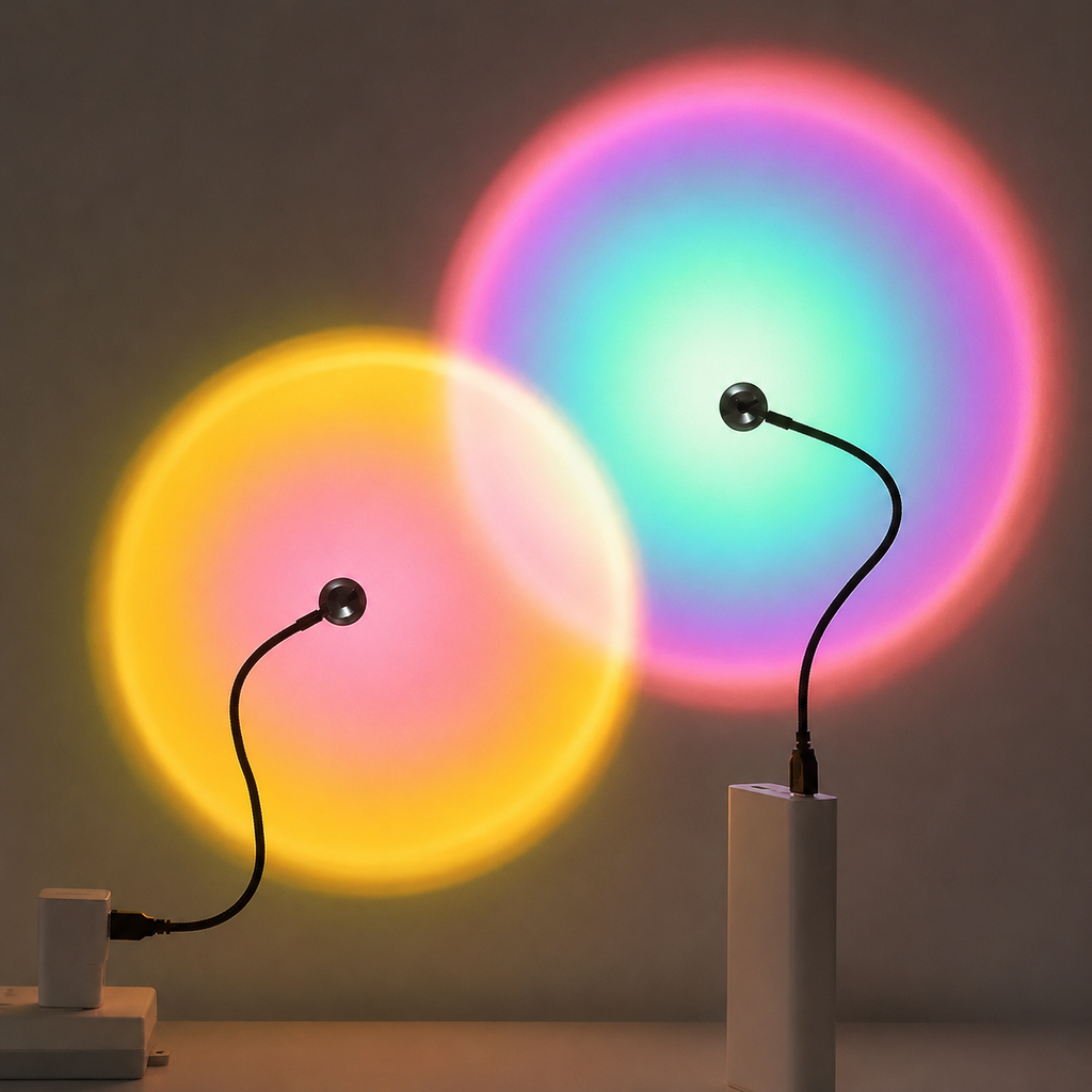 Vuxen: Lámpara Sunset LED luz ambiental para fotografía en la pared.