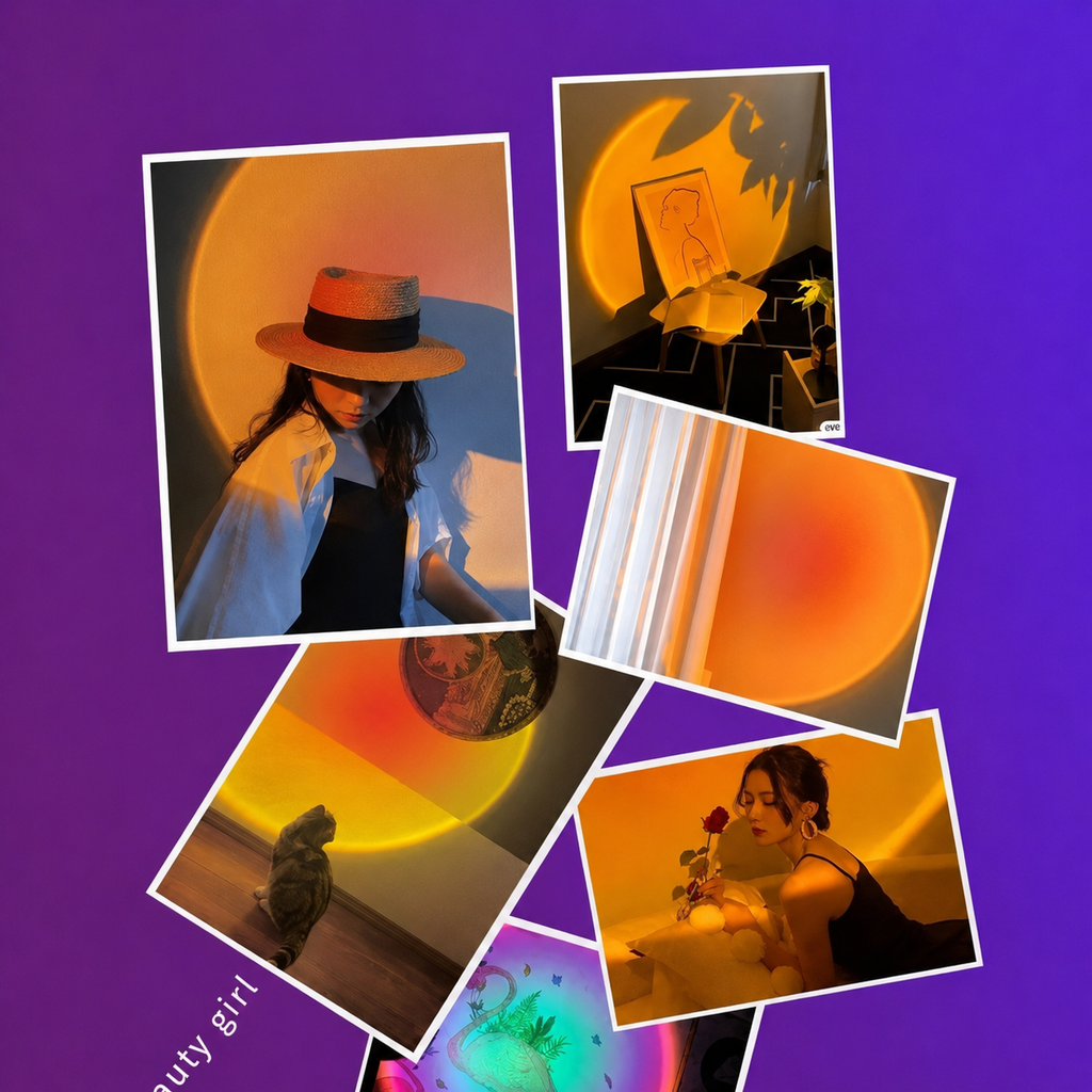 Vuxen: Lámpara Sunset LED luz ambiental para fotografía en la pared.