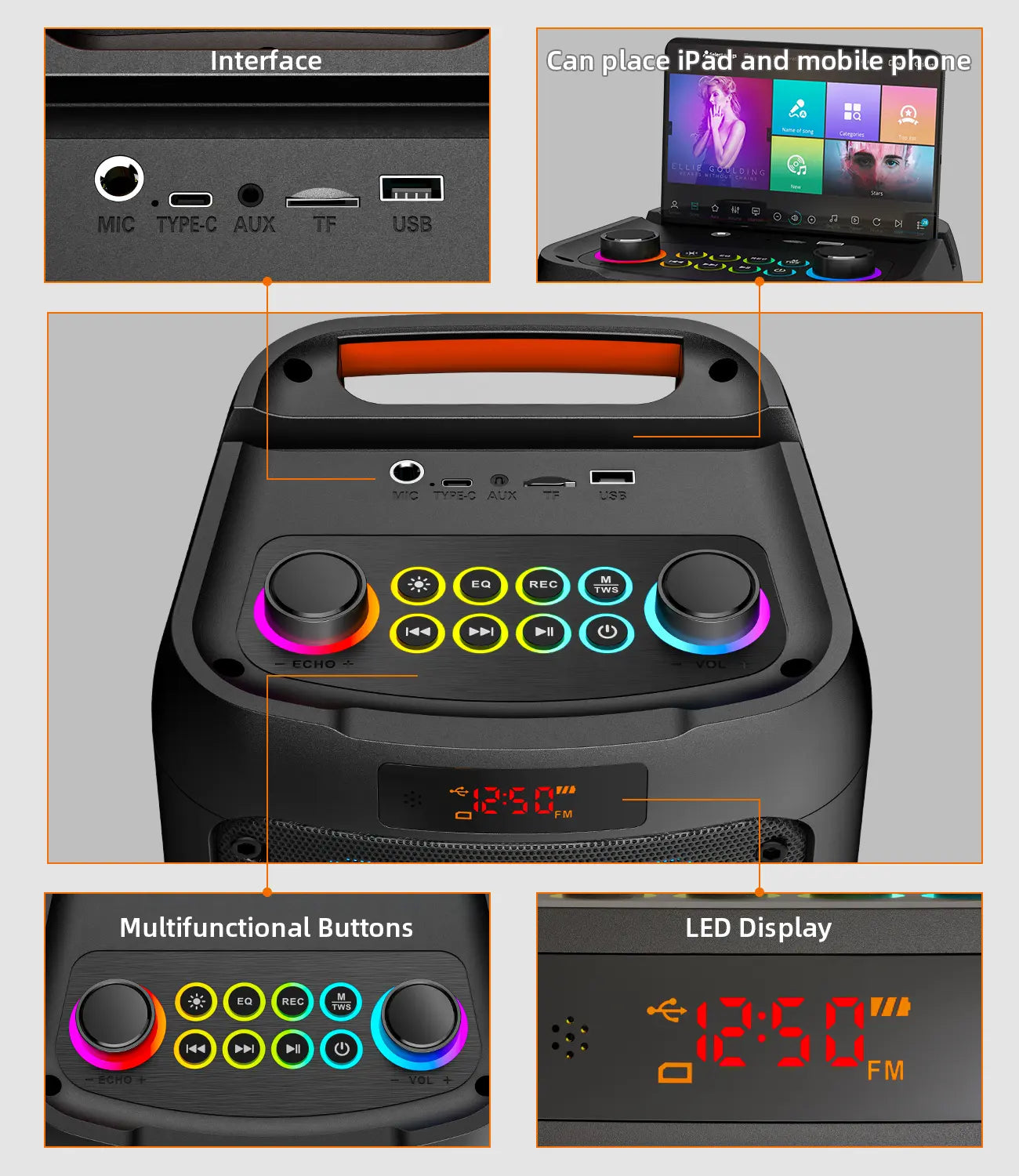 Vuxen: Bocina para Karaoke Bluetooth Portátil con 2 Micrófonos Inalámbricos